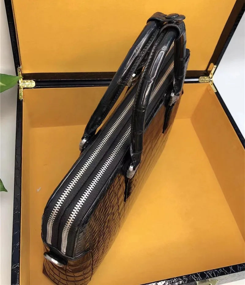 Mallette Zip Cuir Crocodile Homme Laptop 15" – CLEVI Paris