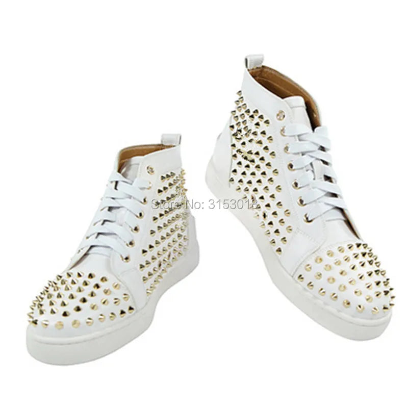 Sneakers Montantes Cuir Noir Blanc Or Rivets Homme – CLEVI Paris