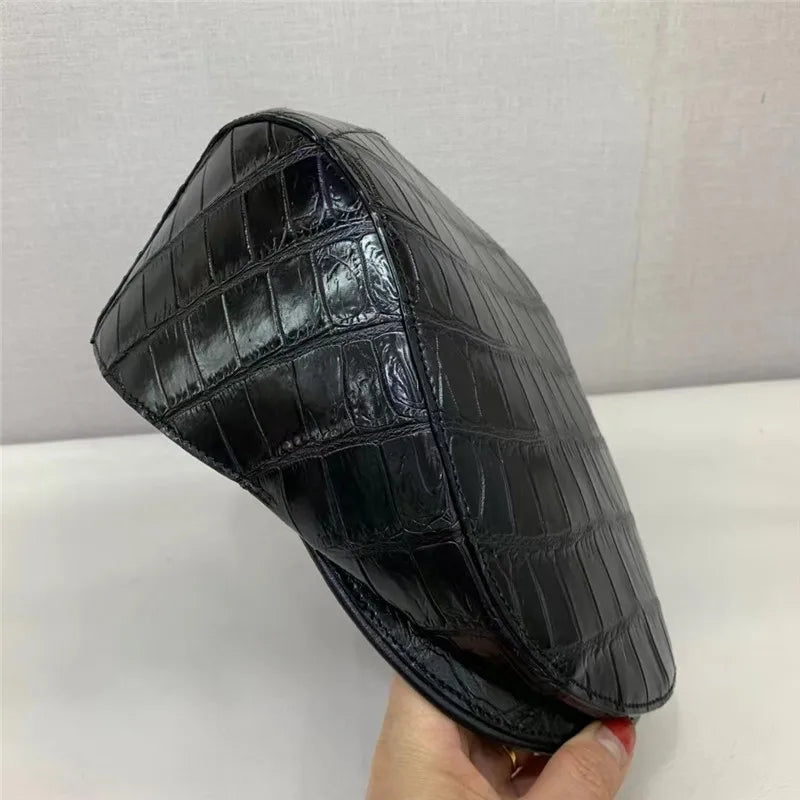Casquette Gavroche Cuir Crocodile Homme Noir – CLEVI Paris