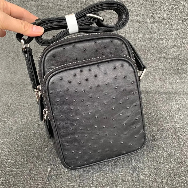 Sac Bandoulière Homme Peau d'Autruche Véritable Noir – CLEVI Paris