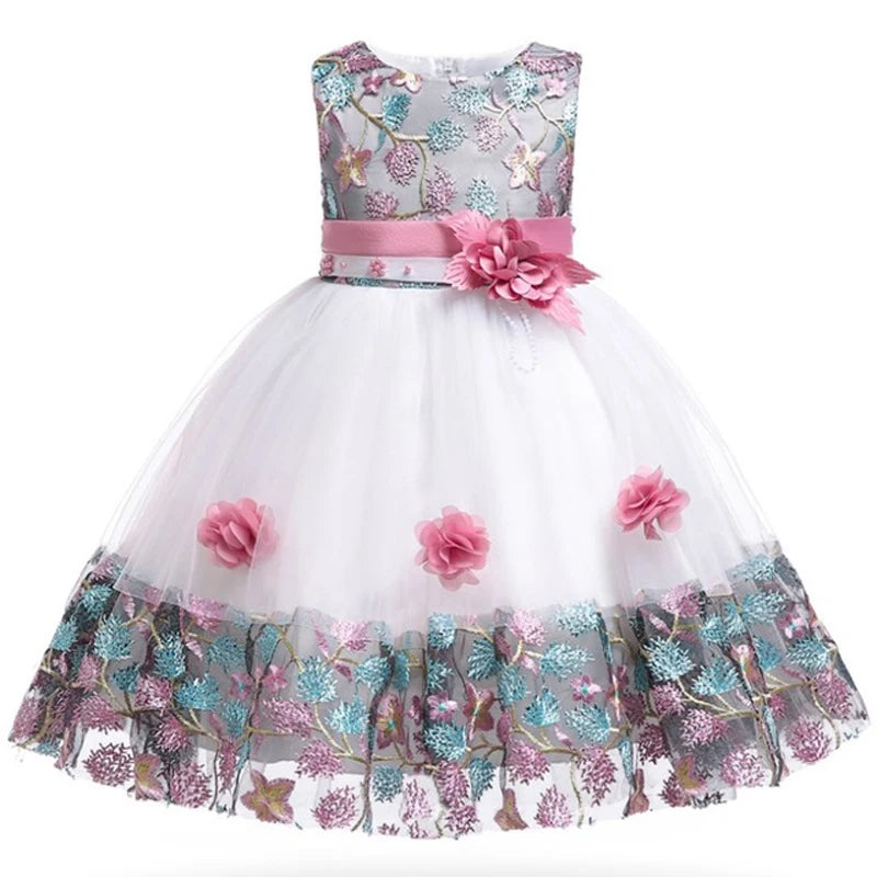 Robe fille à fleurs brodées sans manches – CLEVI Paris