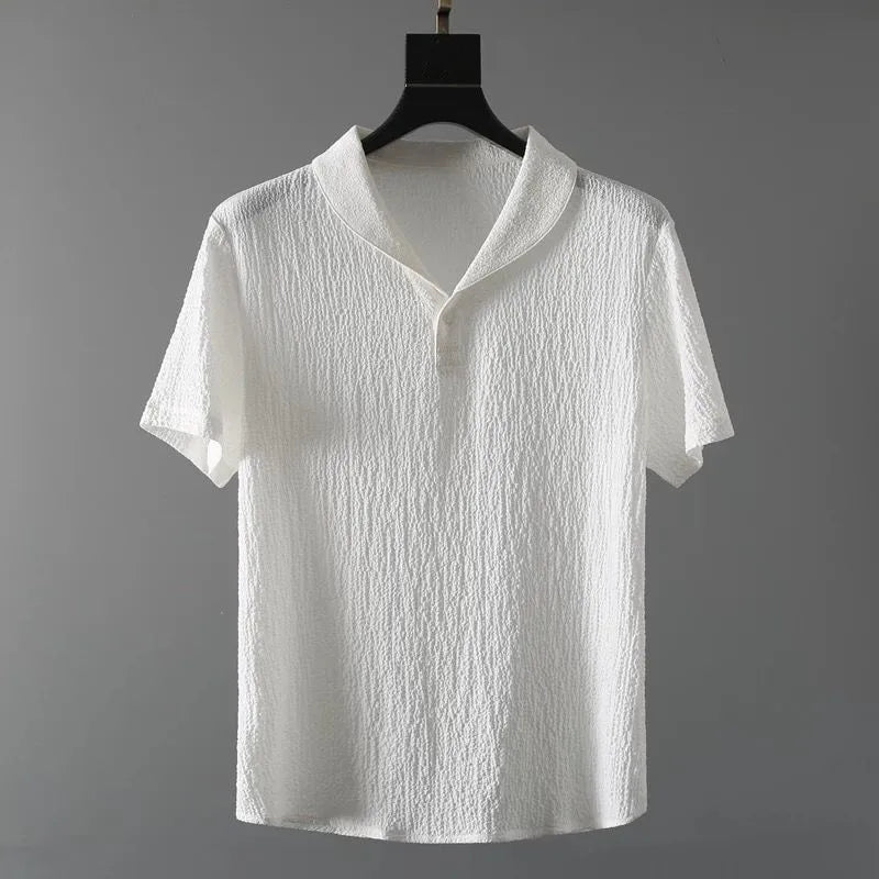 Ensemble 2 Pièces Homme Chemise Col V + Pantalon Élastique Business Casual Été Polyester M-4XL – CLEVI Paris