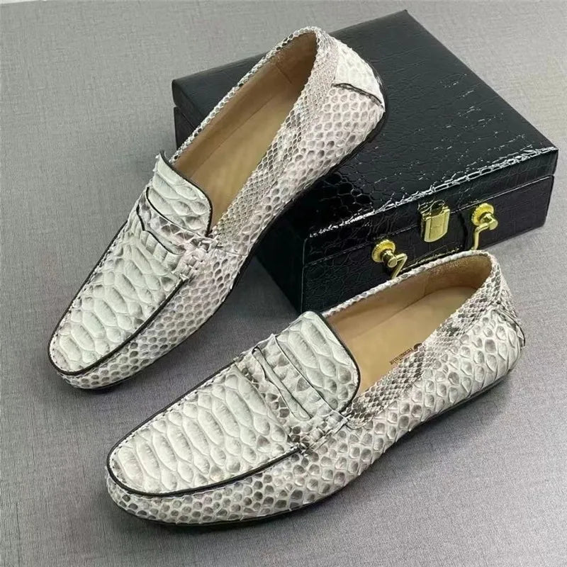 Mocassins Cuir Serpent Gris Homme Slip-On – CLEVI Paris