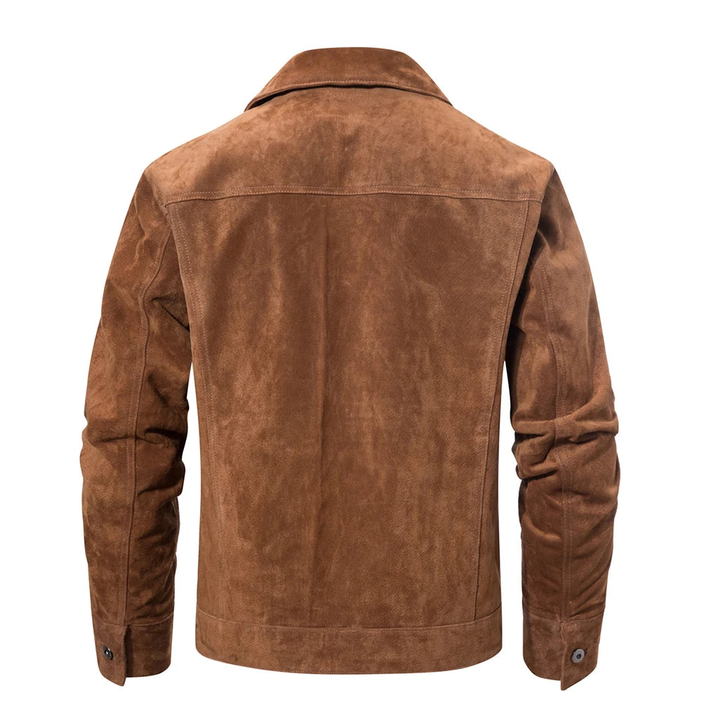 Veste homme en cuir suédé à boutons – CLEVI Paris