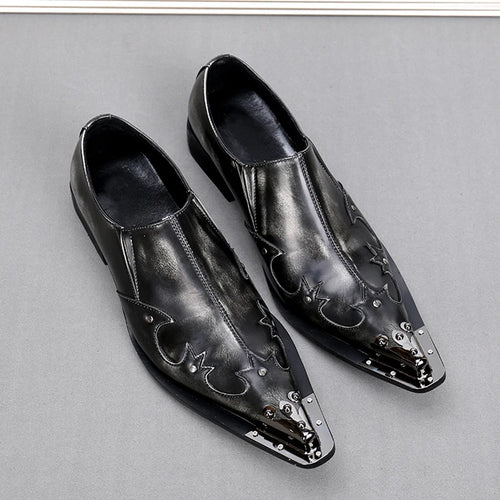 Chaussure Homme Cuir Véritable Bout Métal Slip-On Bout Pointu | Mariage & Bureau EU 36-49