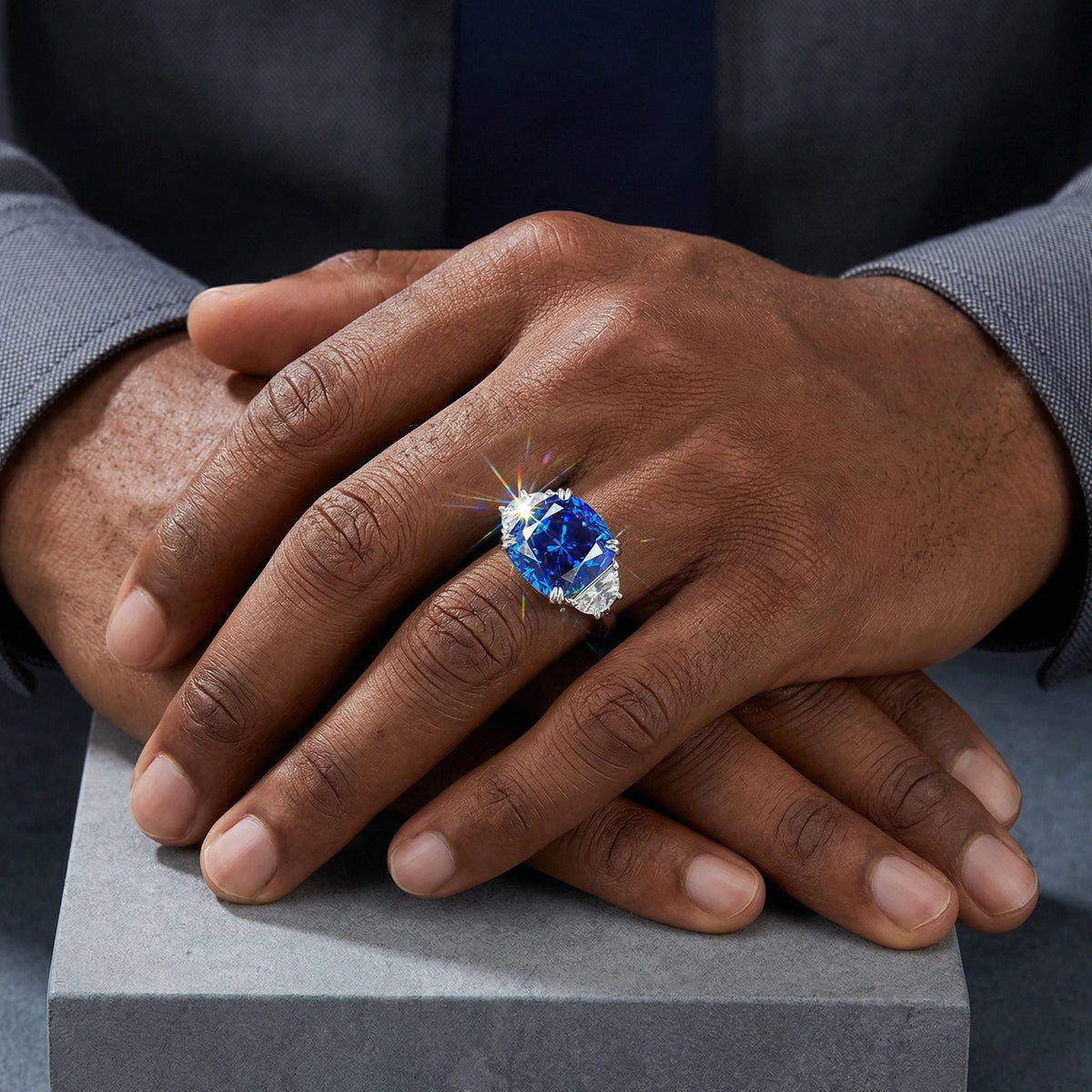 Bague Zircon Bleu Royal Coussin Argent 925 Unisexe – CLEVI Paris