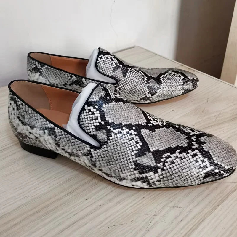 Mocassins Cuir Serpent Homme Gris Slip-On – CLEVI Paris