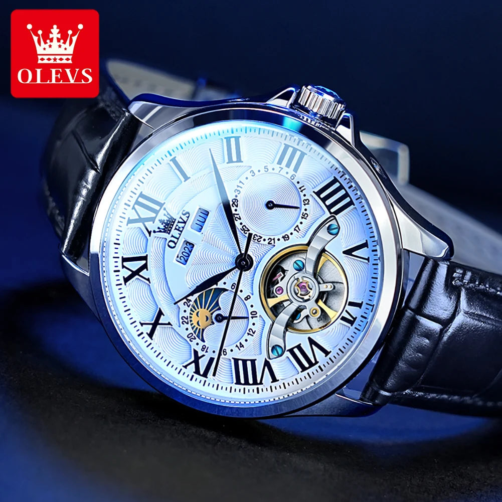 OLEVS 7013 Montre Homme Automatique Phases de Lune Chiffres Romains – CLEVI Paris