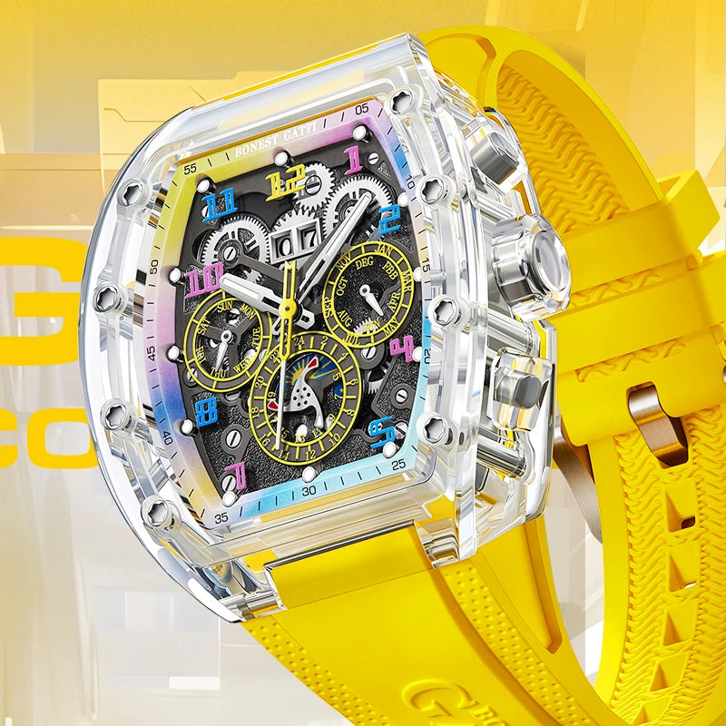 BONEST GATTI BG6006 Montre Homme Automatique Squelette Saphir 360° Lumineux – CLEVI Paris