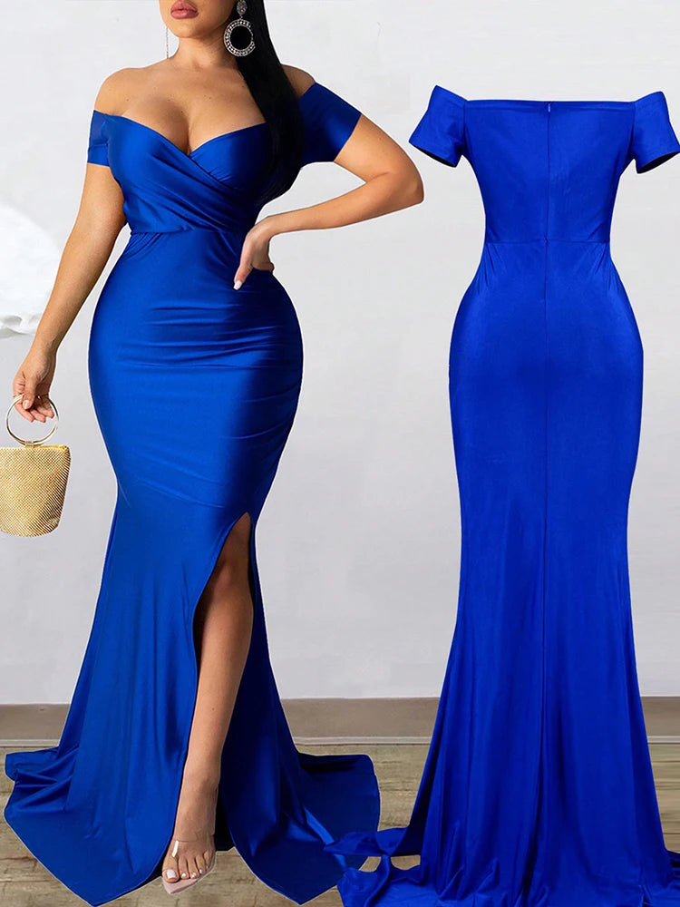 Robe de soirée sirène à col V – CLEVI Paris