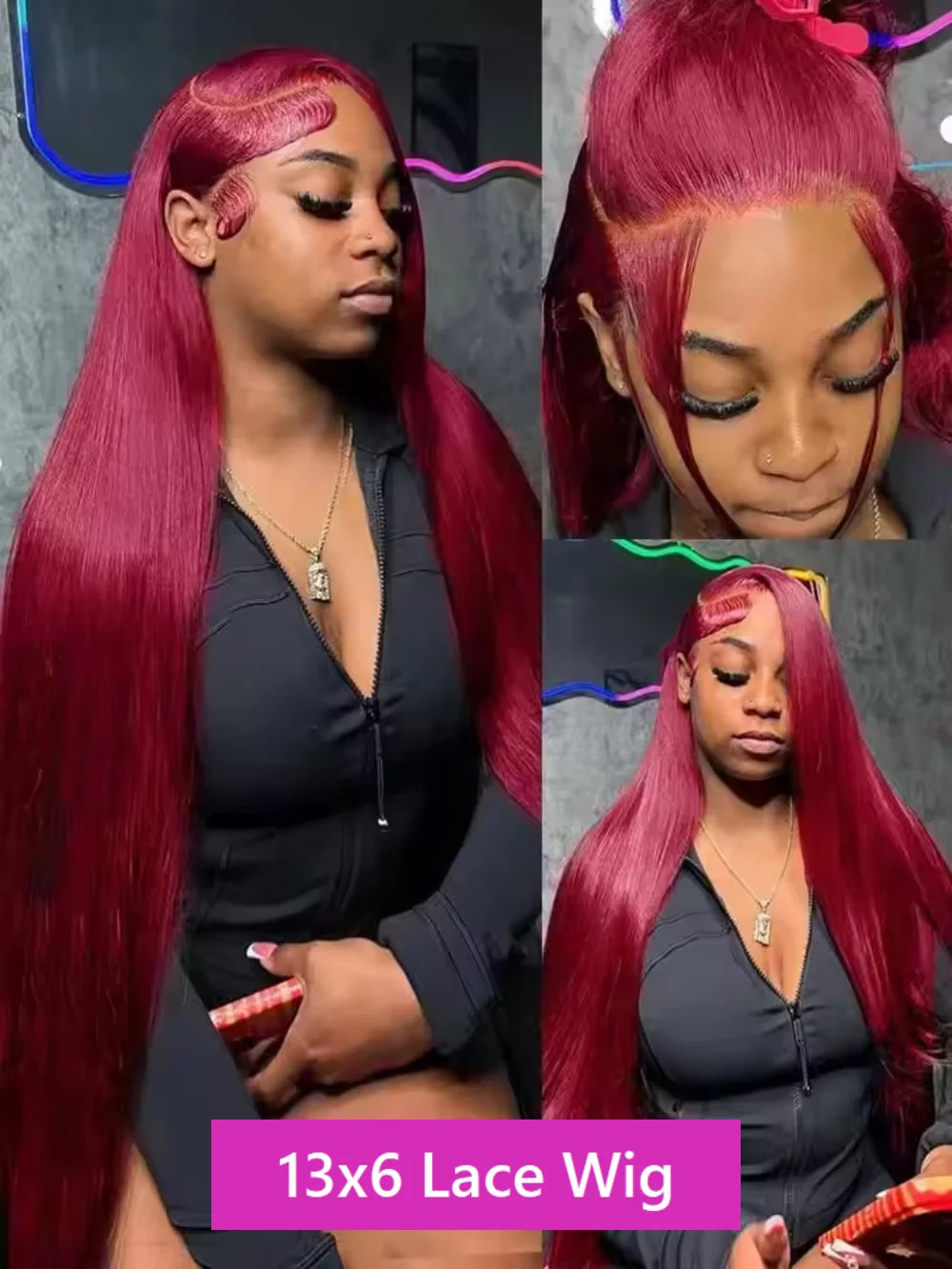 Perruque Lace Front HD 99J Bordeaux Cheveux Remy Lisse – CLEVI Paris