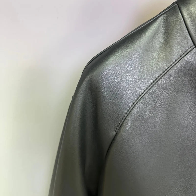 Blouson homme en cuir noir à col montant – CLEVI Paris