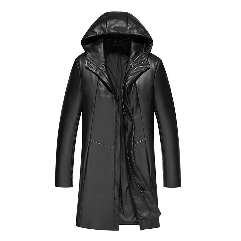 Manteau homme à capuche en cuir de mouton – CLEVI Paris