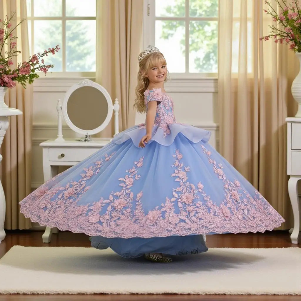 Robe fille à appliques et jupe étagée ZHJ – CLEVI Paris