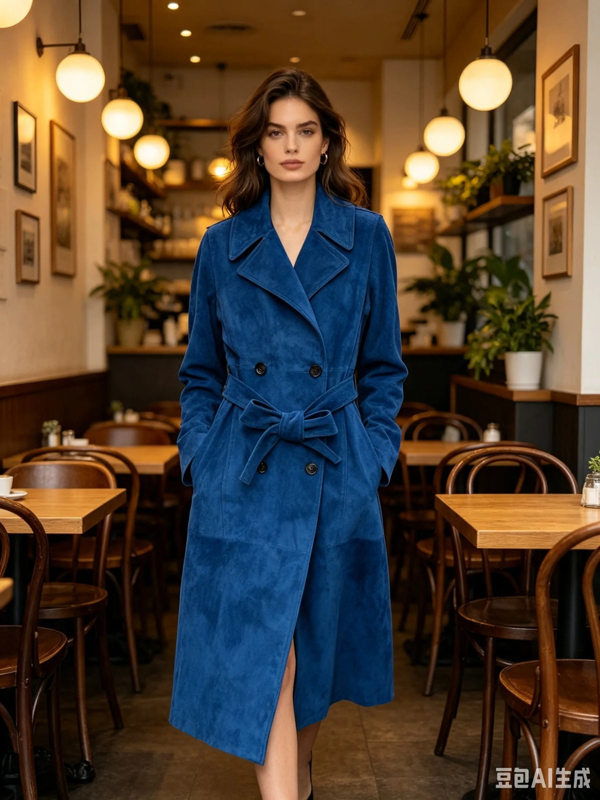 Manteau long femme bleu à ceinture – CLEVI Paris