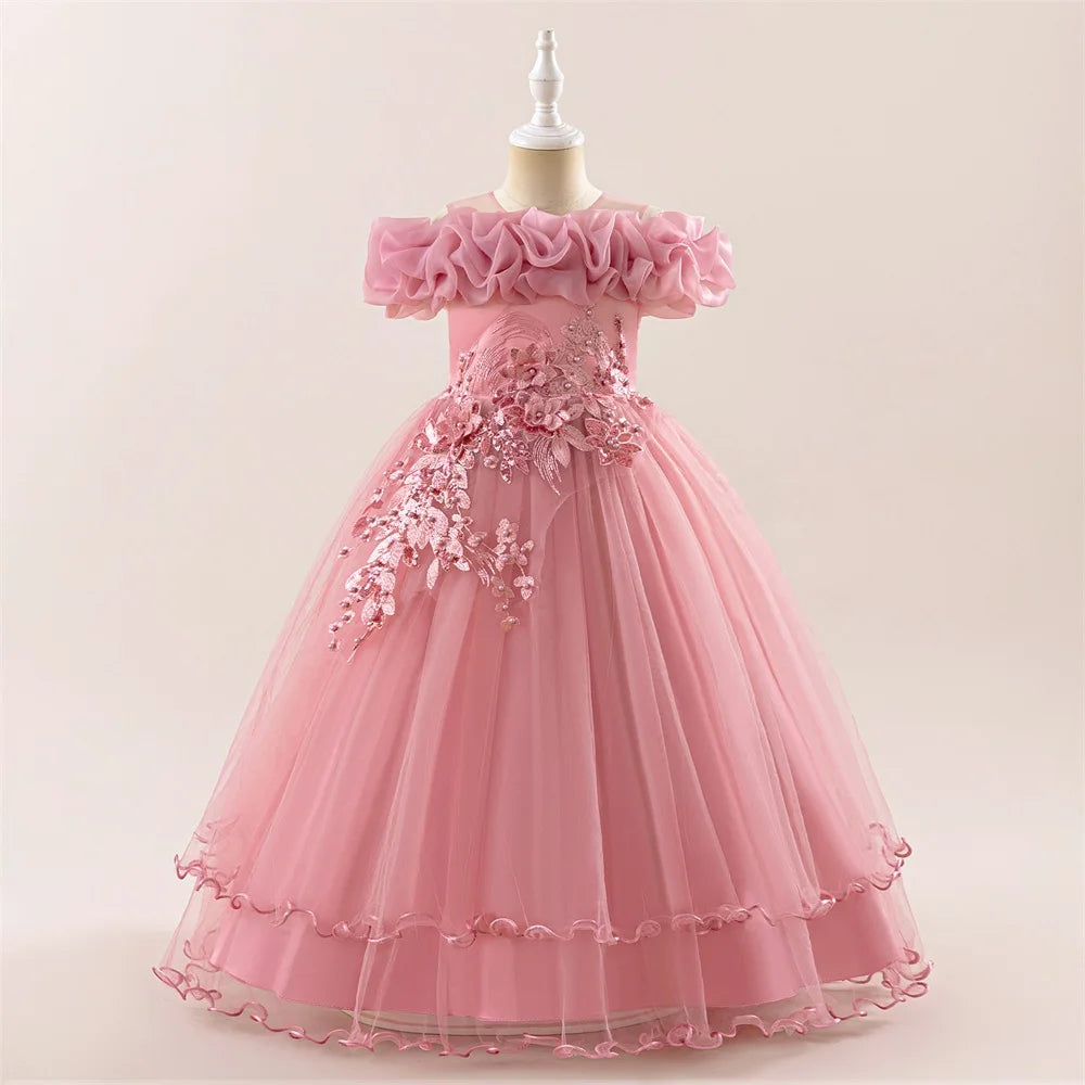 Robe fille rose foncé à paillettes – CLEVI Paris