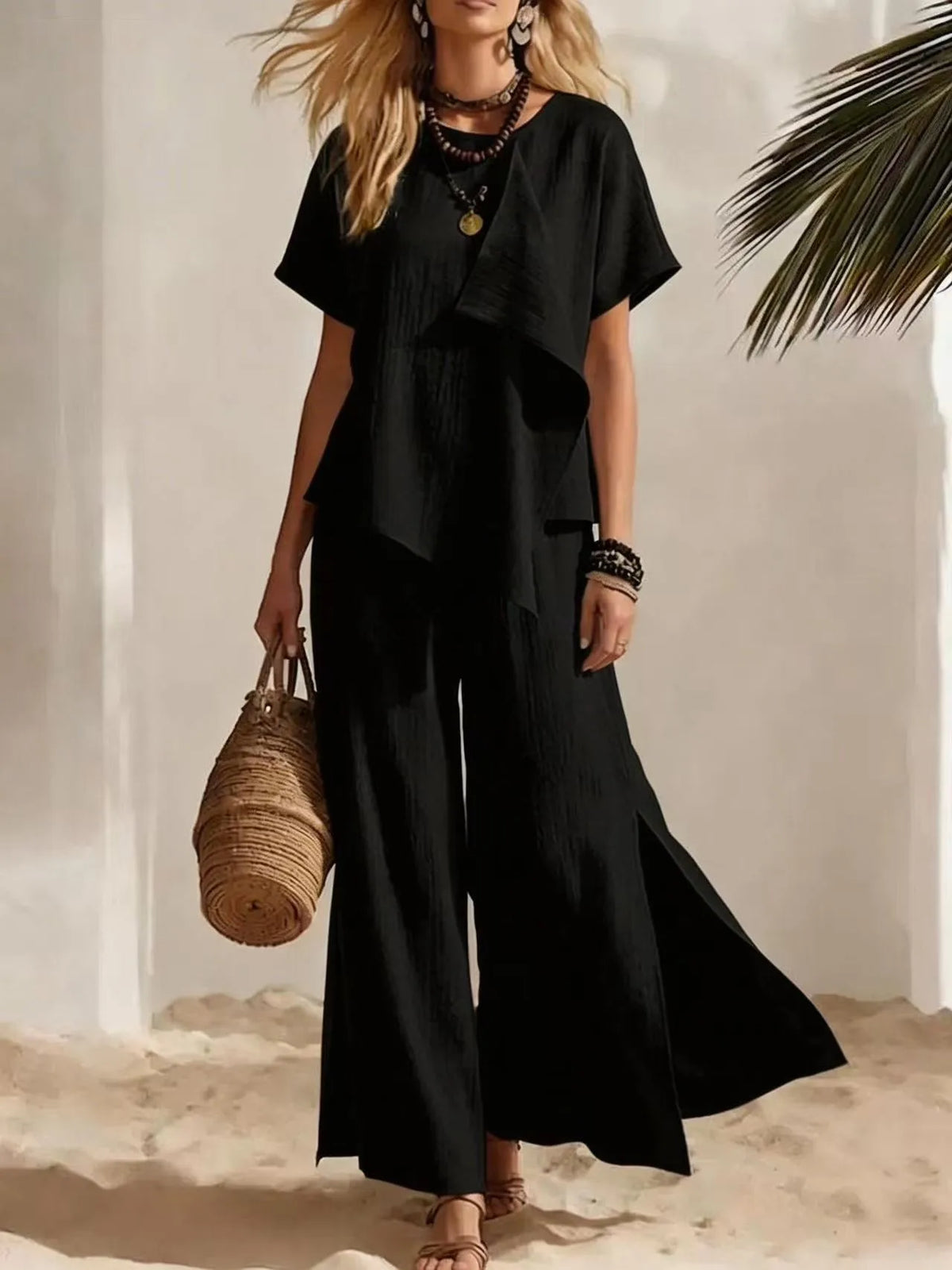 Ensemble femme haut asymétrique et pantalon – CLEVI Paris