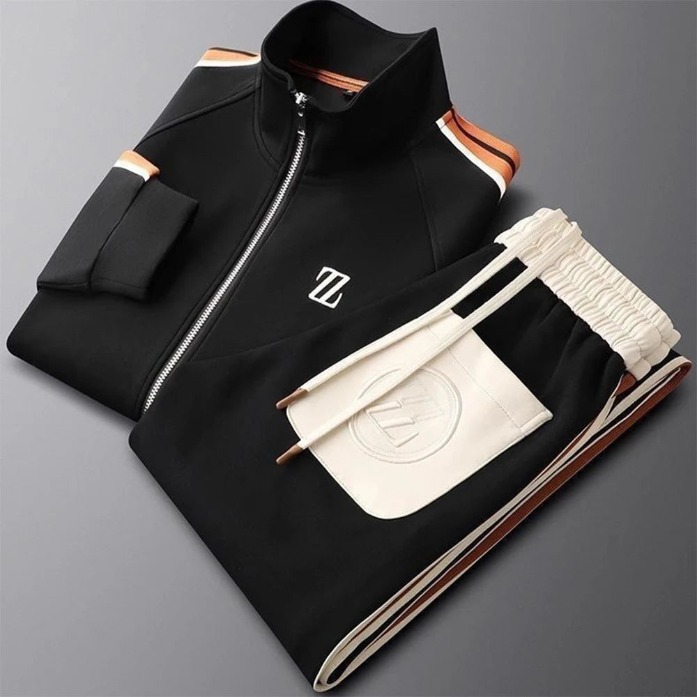Ensemble Sport Homme Automne – Veste Col Montant Zippé Manches Longues + Pantalon Droit Cordon – 4 Coloris, M à 4XL – CLEVI Paris
