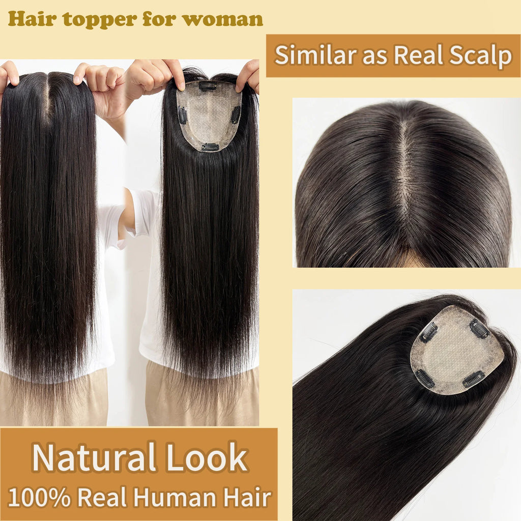 Topper Capillaire Femme Cheveux Humains Remy Base Soie 12x13cm 150% – CLEVI Paris