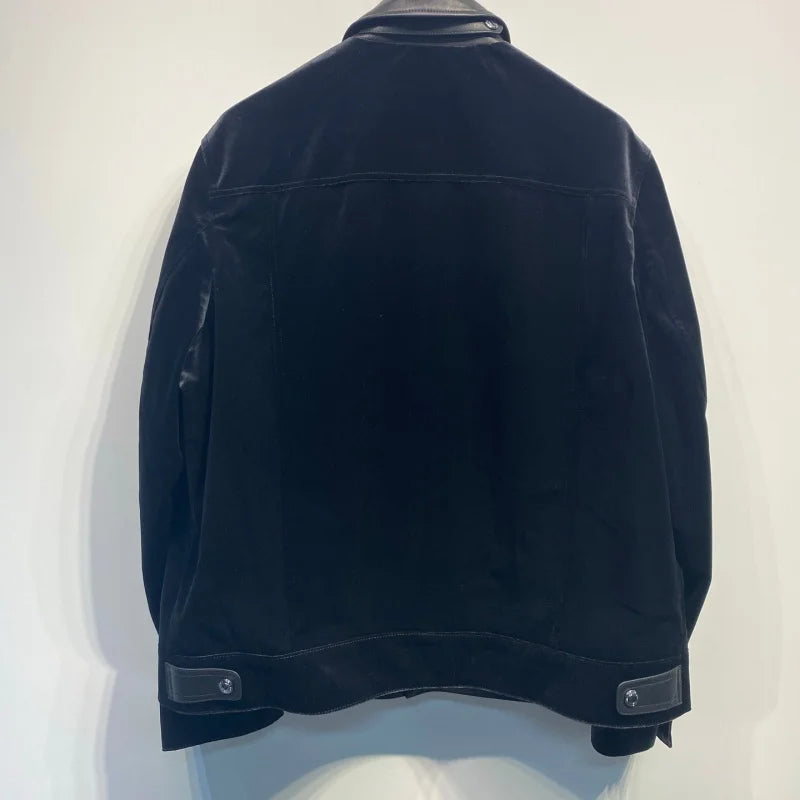 Veste homme noire effet velours à col contrastant – CLEVI Paris