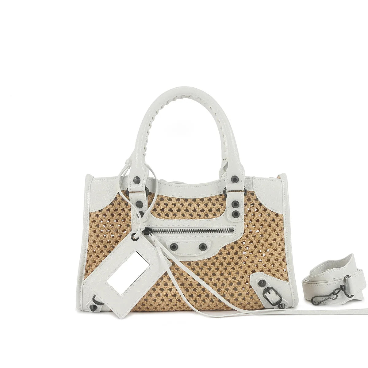Sac Messenger Raphia Tressé Rivets & Franges Femme – CLEVI Paris