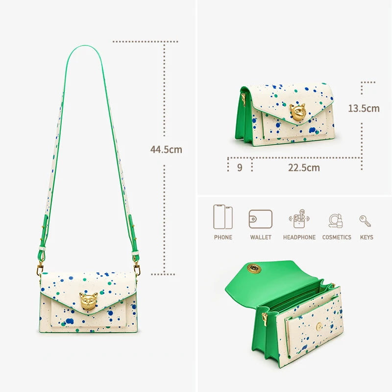 Sac à Rabat Femme Cuir Véritable Motif Floral Fermeture Cadenas Bandoulière – CLEVI Paris