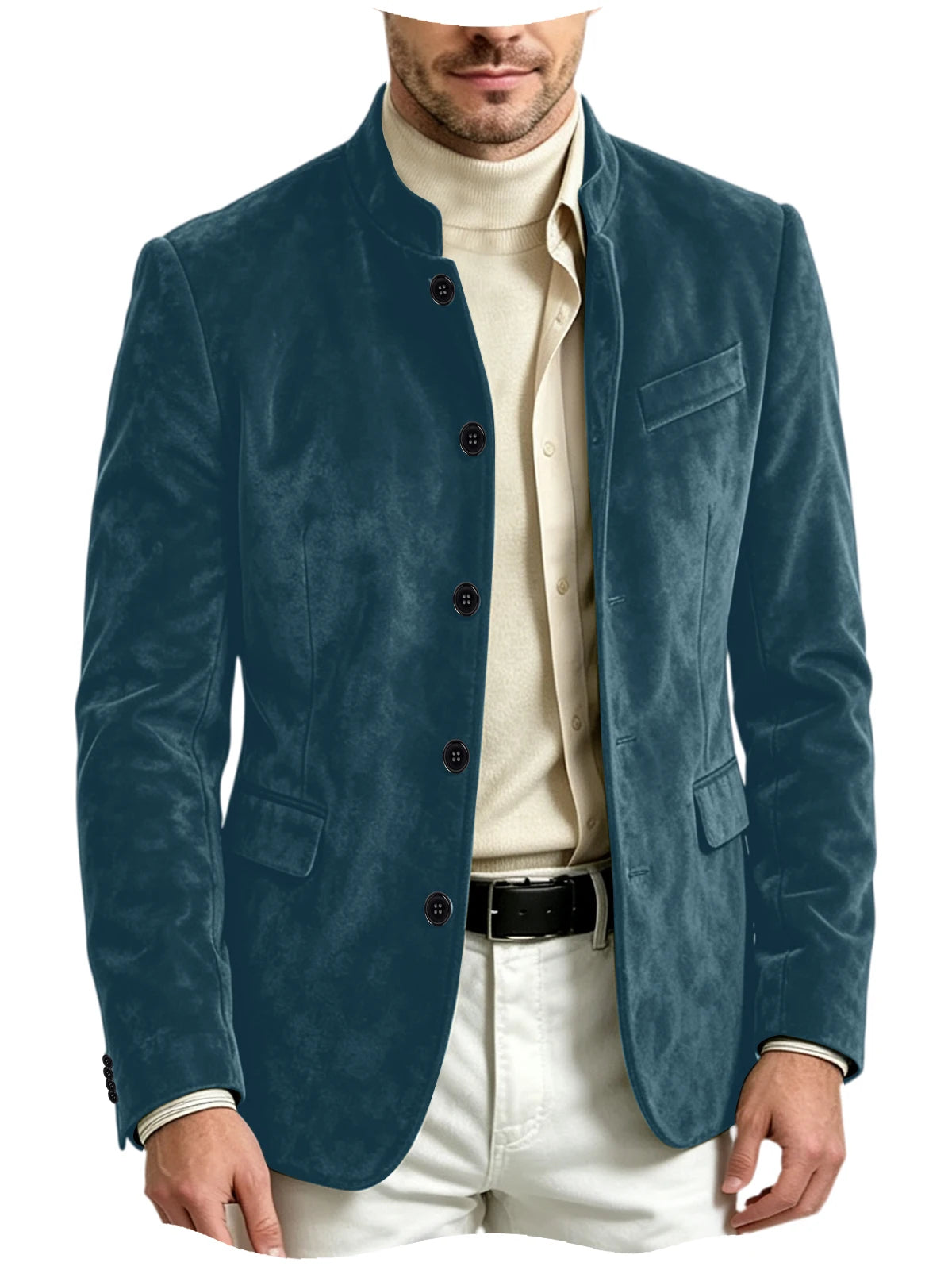 Blazer homme en velours à col montant – CLEVI Paris