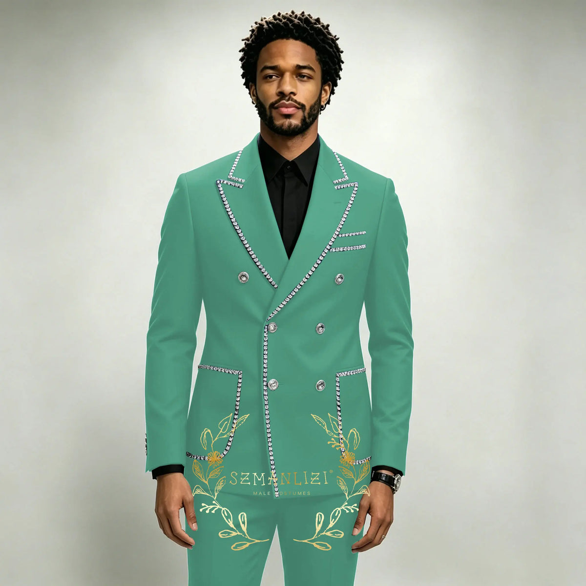 Costume Homme 2 Pièces Smoking Luxe Bleu Royal Cristaux Revers Pointu Double Boutonnage Mariage XS-6XL – CLEVI Paris