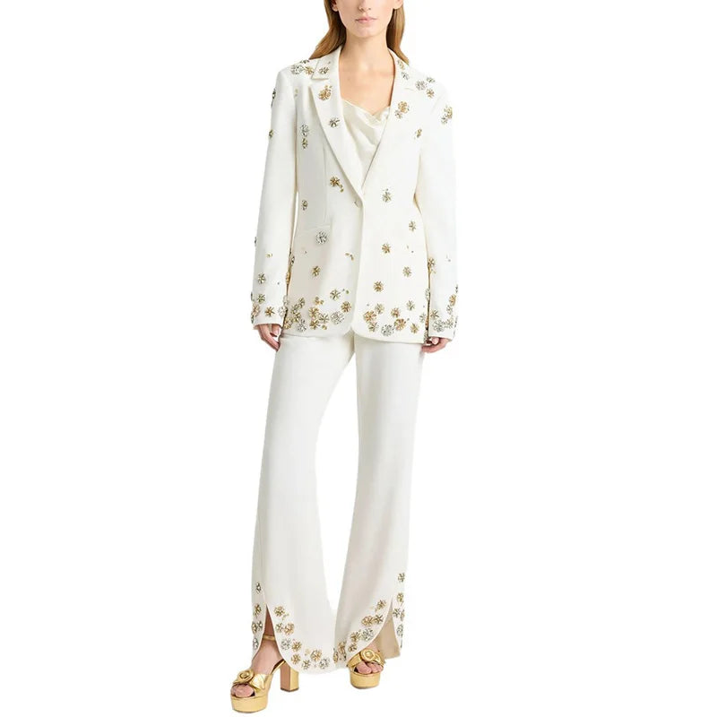 Tailleur femme à fleurs perlées 2 pièces – CLEVI Paris