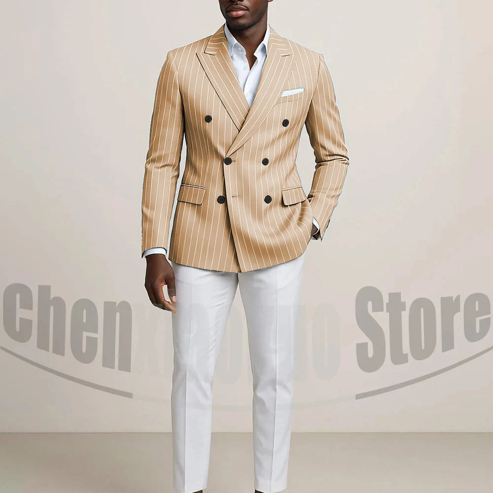 Costume Double boutonnage pour hommes avec fines rayures, tenues formelles sur mesure pour affaires, décontractées, fête, Chic, costume 2 pièces
