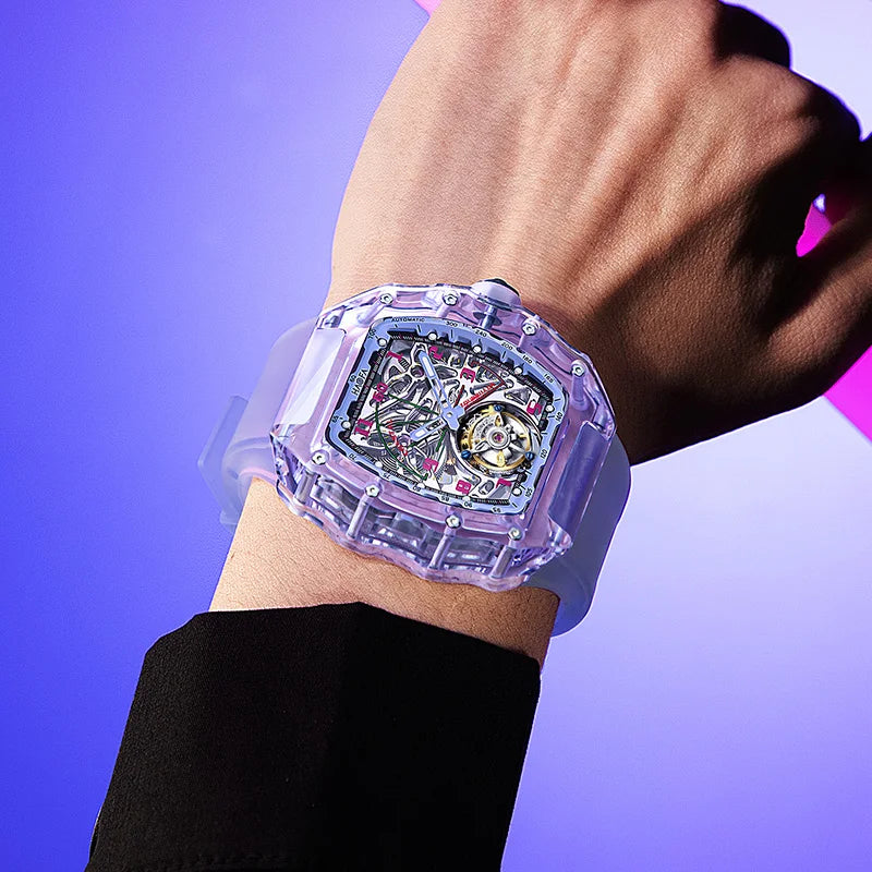 Montre Homme Tourbillon Volant HAOFA 2210 – Boîtier Cristal Transparent Double Ressort Réserve 72h Édition Limitée – CLEVI Paris