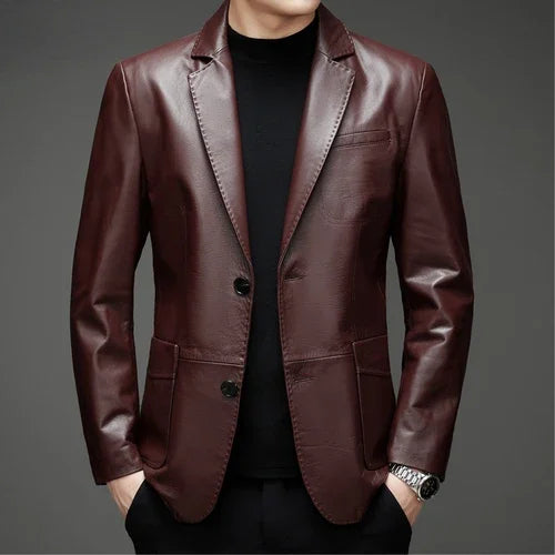 Veste homme en cuir de vachette boutonnée – CLEVI Paris