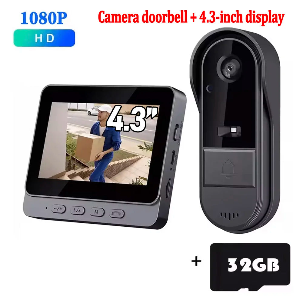 Sonnette Vidéo Sans Fil Écran IPS 4,3" – 1080P Vision Nocturne IP65 – CLEVI Paris