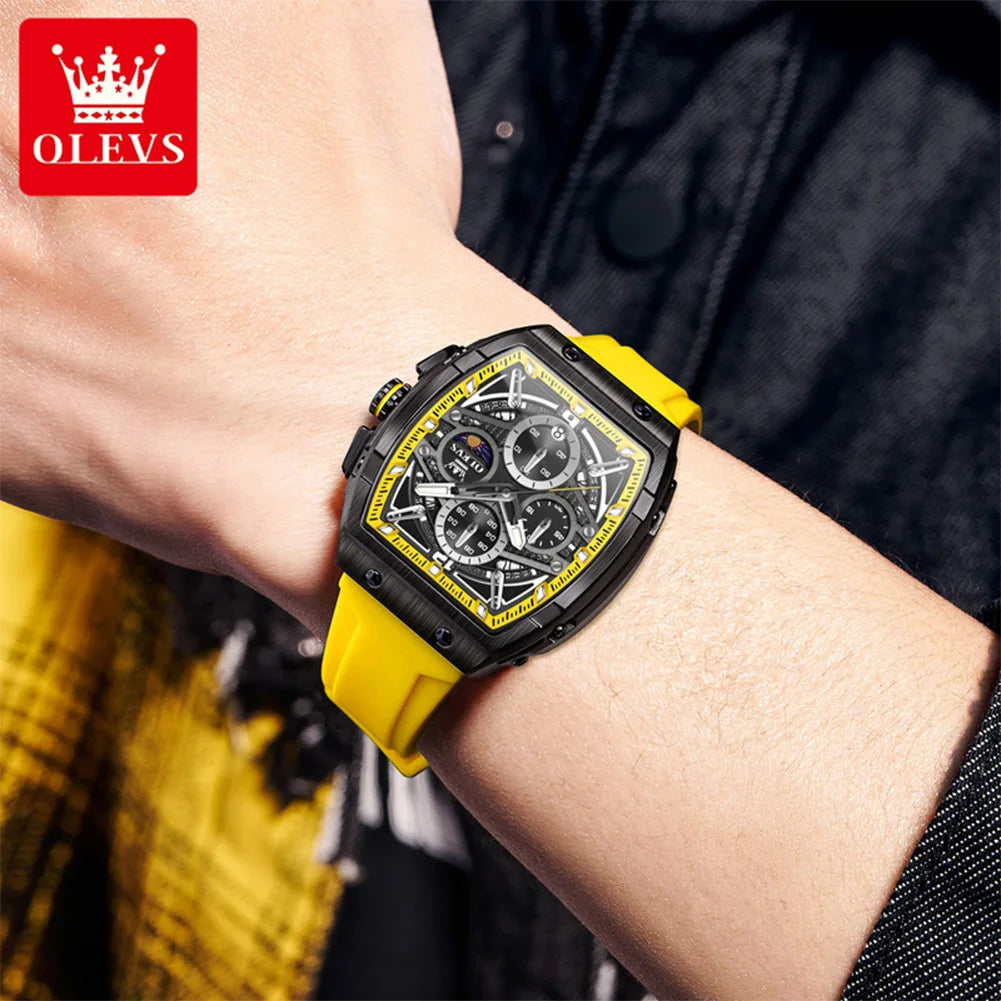 OLEVS 2975 Montre Homme Quartz Tonneau Évidé Grand Cadran Silicone Lumineux 30M – CLEVI Paris