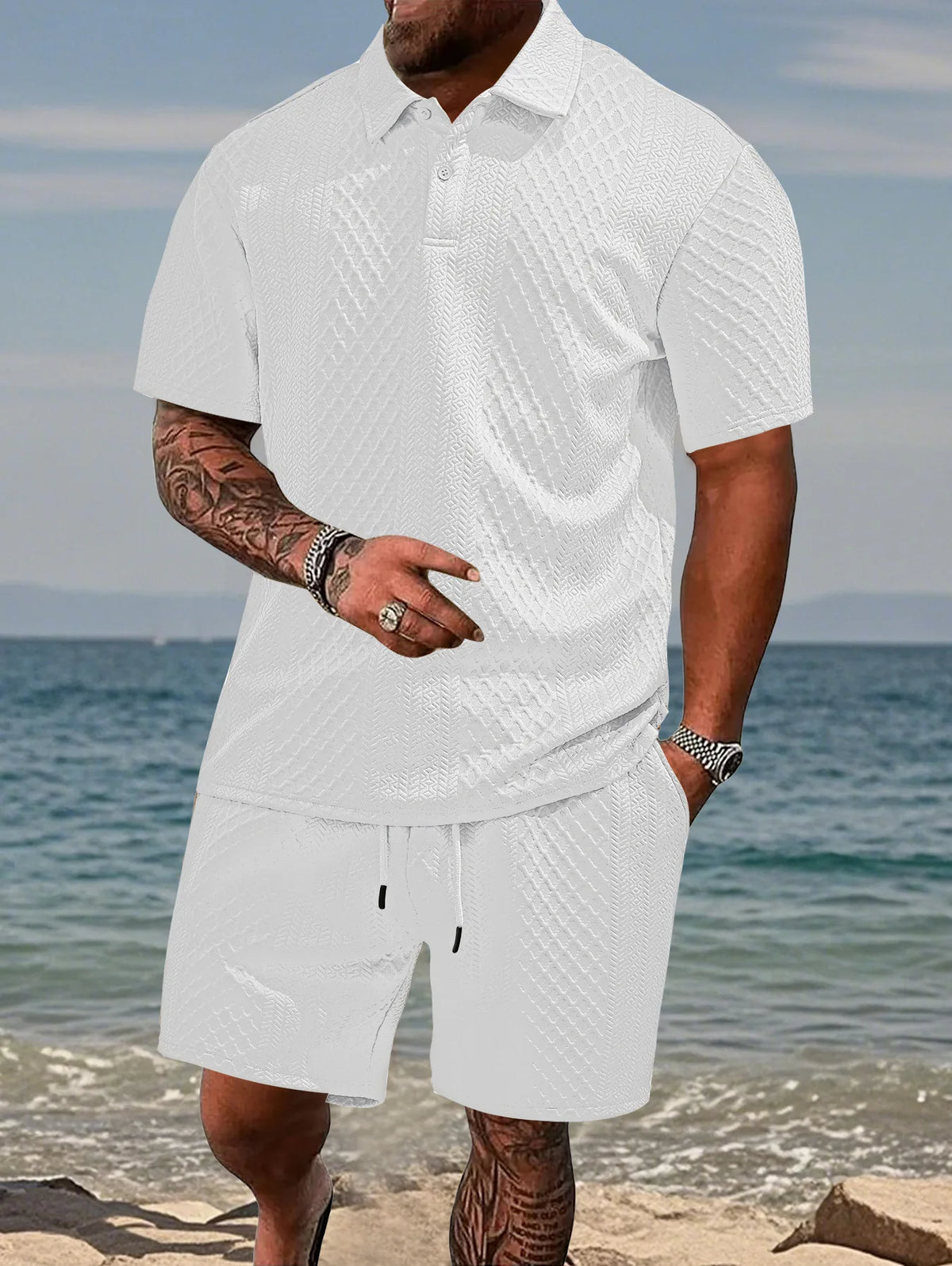 Ensemble Homme Polo Jacquard + Short Été Casual – CLEVI Paris