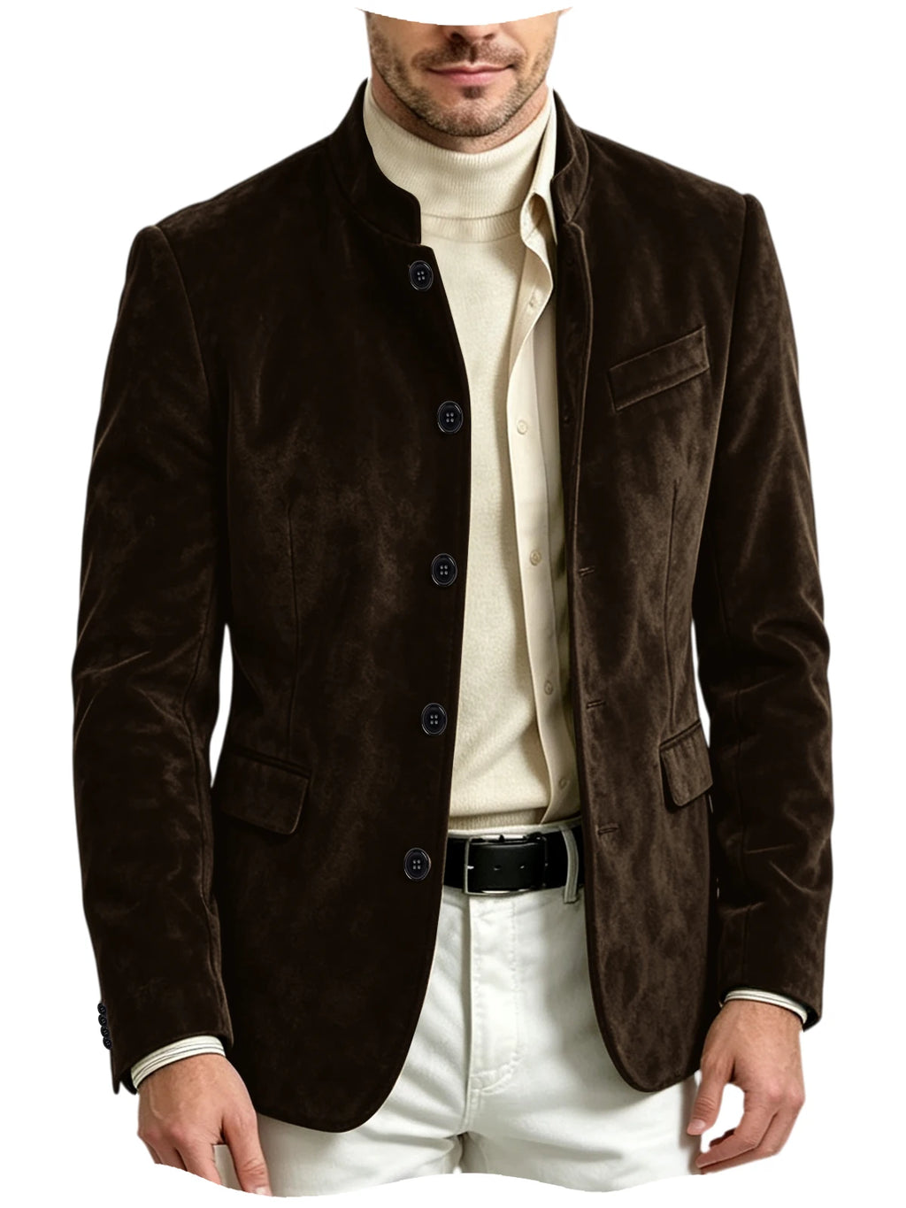 Blazer homme en velours à col montant – CLEVI Paris