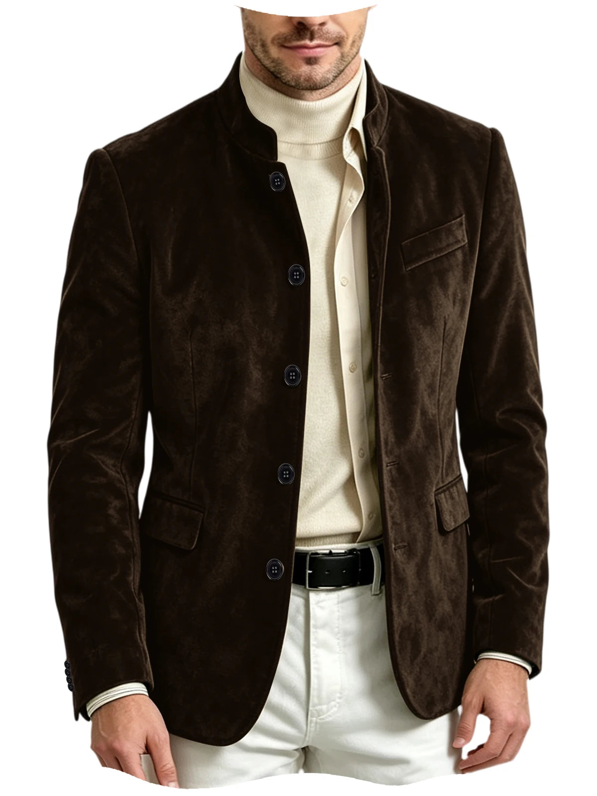 Blazer homme en velours à col montant – CLEVI Paris