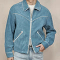 Blouson homme bleu aspect daim à liserés – CLEVI Paris