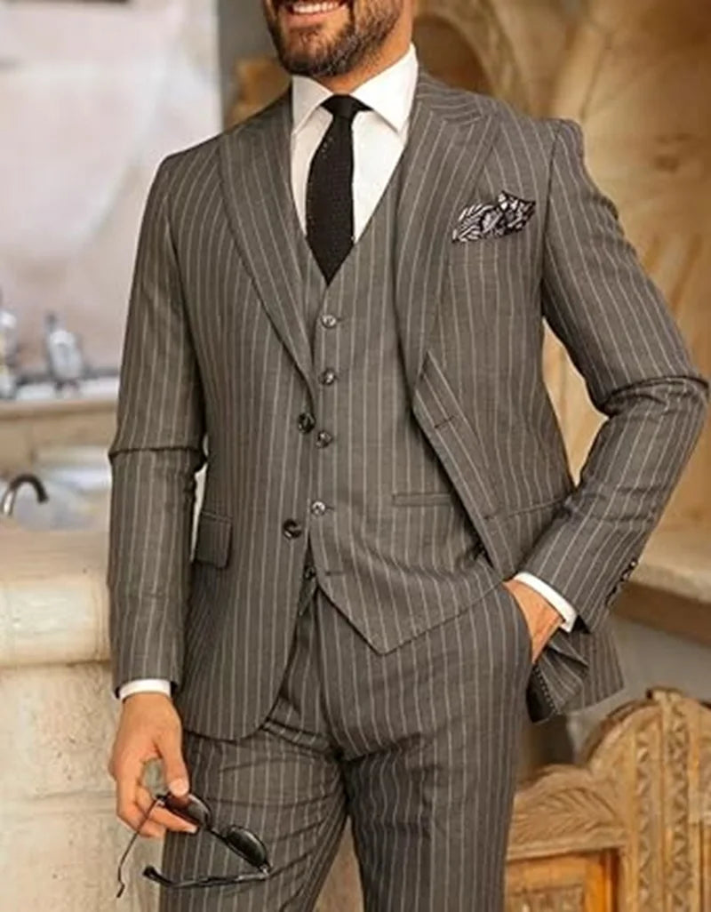 Costume Élégant 3 Pièces Homme Rayures – CLEVI Paris
