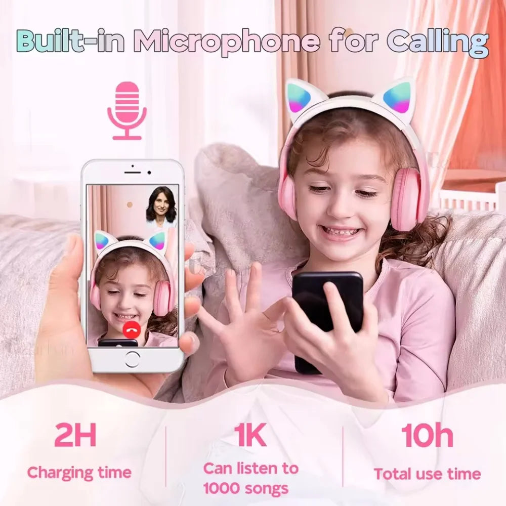 Casque Oreilles de Chat LED Bluetooth 5.0 Carte SD Enfant – CLEVI Paris