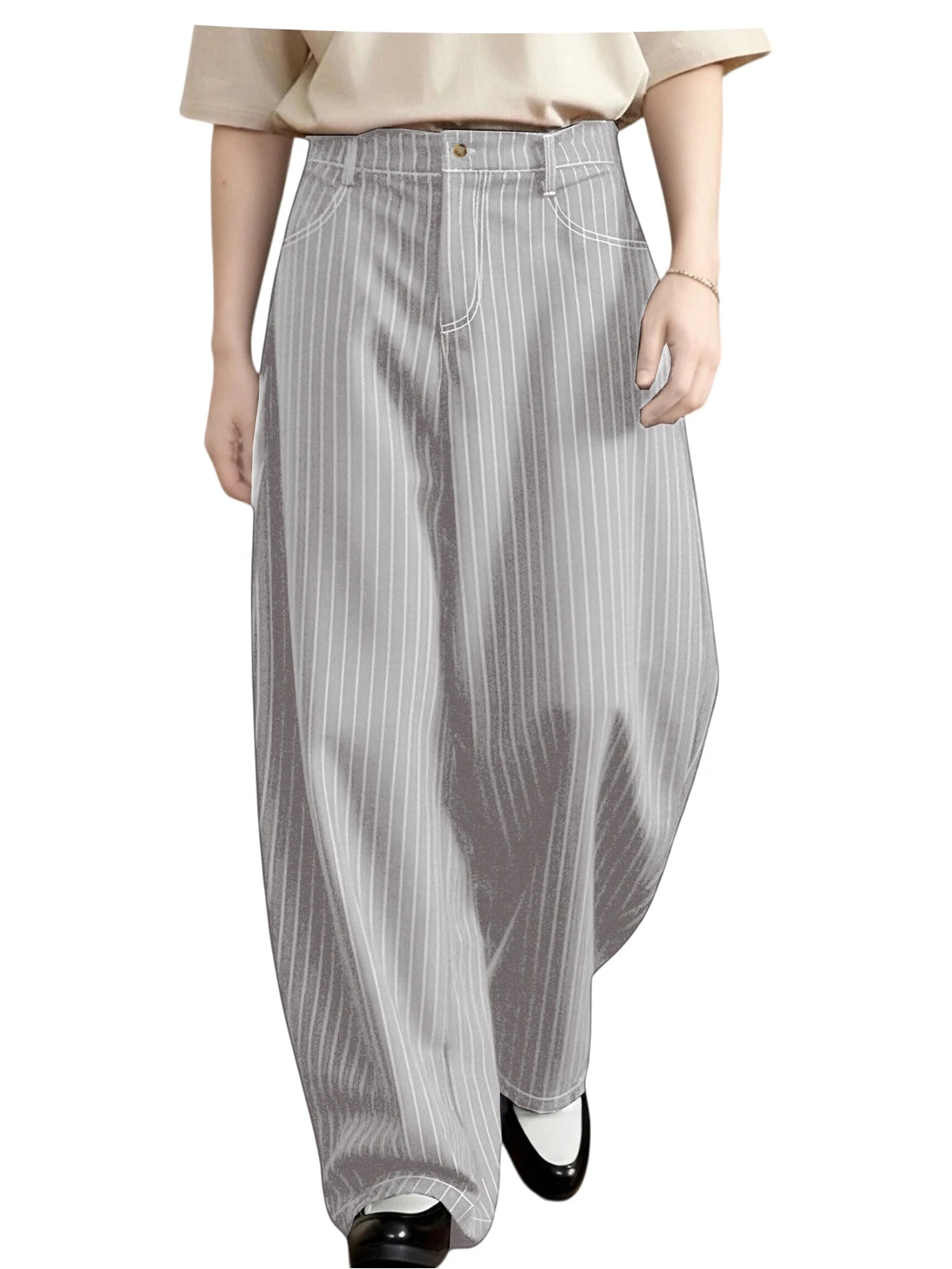 Pantalon homme rayé taille haute coupe large – CLEVI Paris