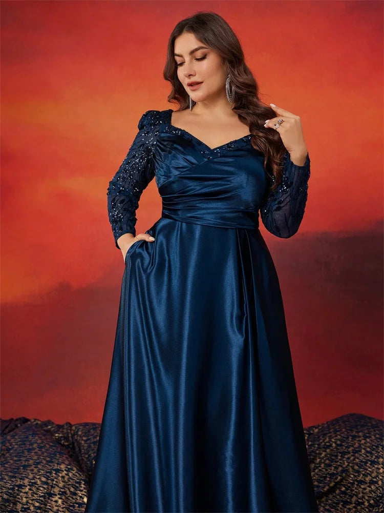 Robe de soirée satin à sequins grande taille – CLEVI Paris