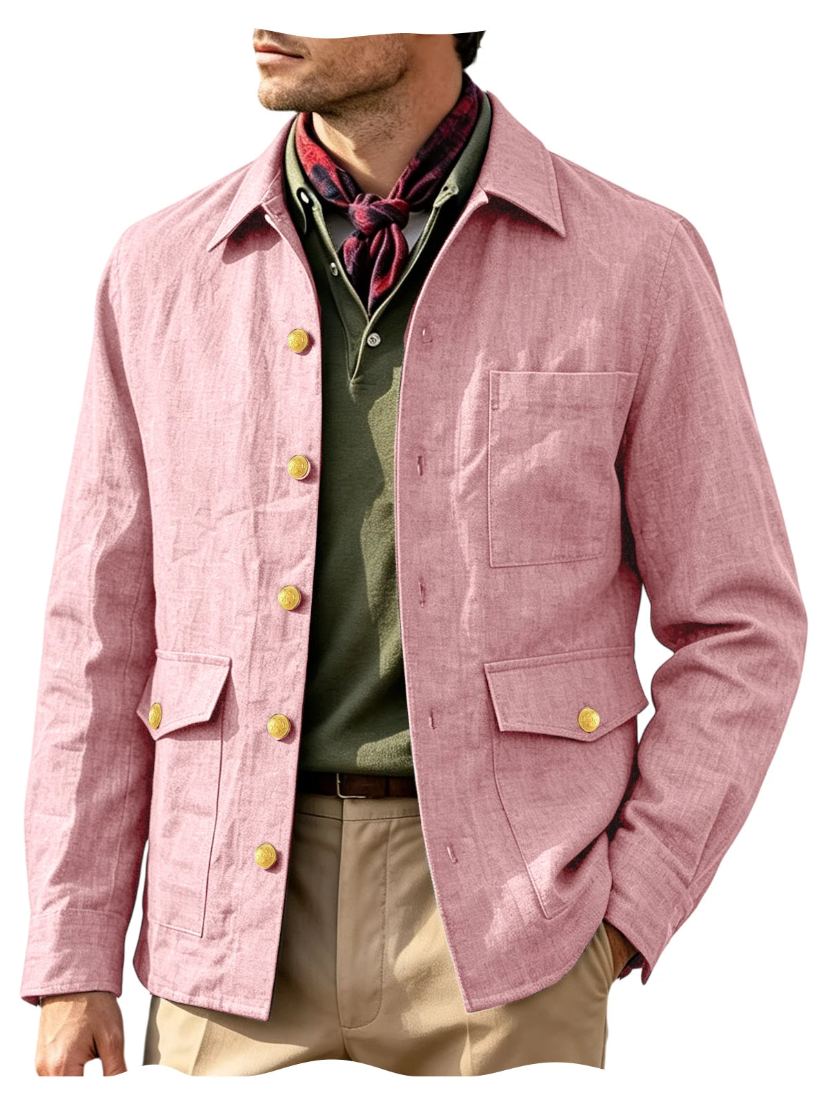 Veste homme en lin mélangé à boutons dorés – CLEVI Paris