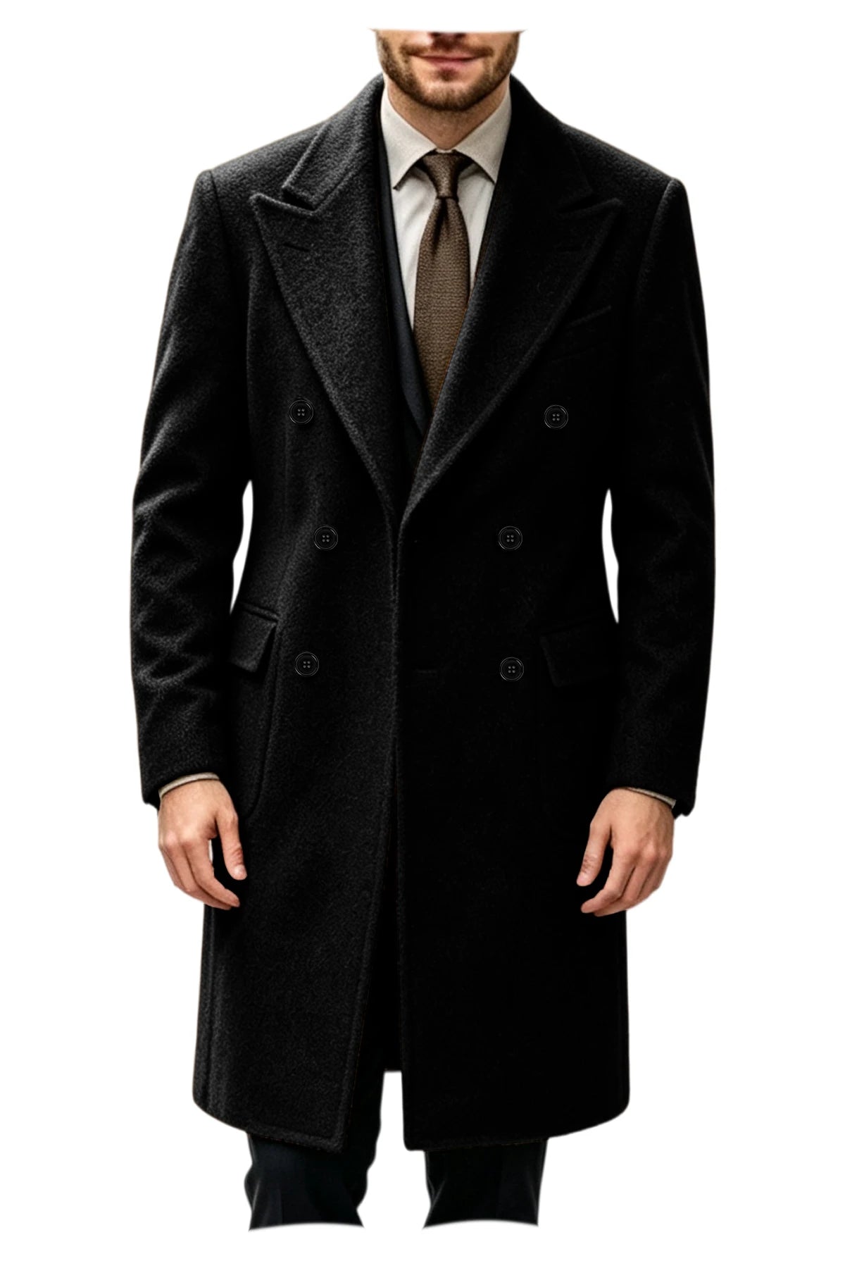 Manteau homme long croisé en laine mélangée – CLEVI Paris