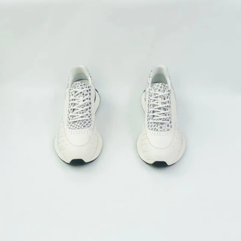 Sneakers Cuir Motif Croco Ivoire Lacets Homme – CLEVI Paris
