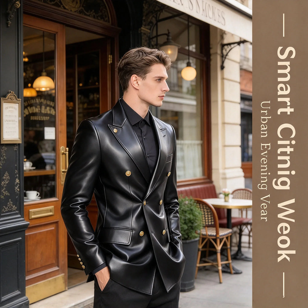 Blazer homme croisé en similicuir brillant – CLEVI Paris