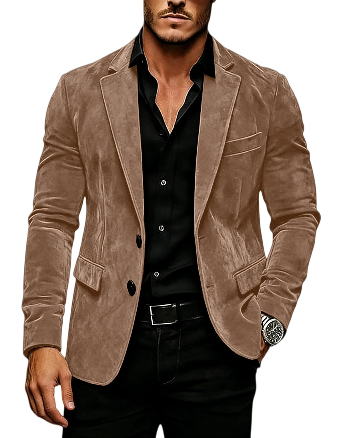 Blazer en daim vintage pour homme, coupe ajustée, 2 boutons, revers cranté, veste de costume décontractée, smoking formel pour affaires, mariage, fête, usage quotidien