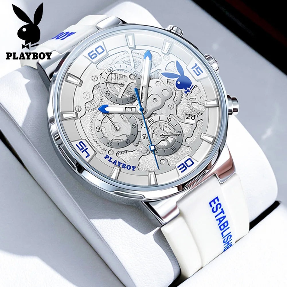 PLAYBOY 3063 Montre Homme Quartz Ronde Calendrier Silicone Coffret 30M – CLEVI Paris