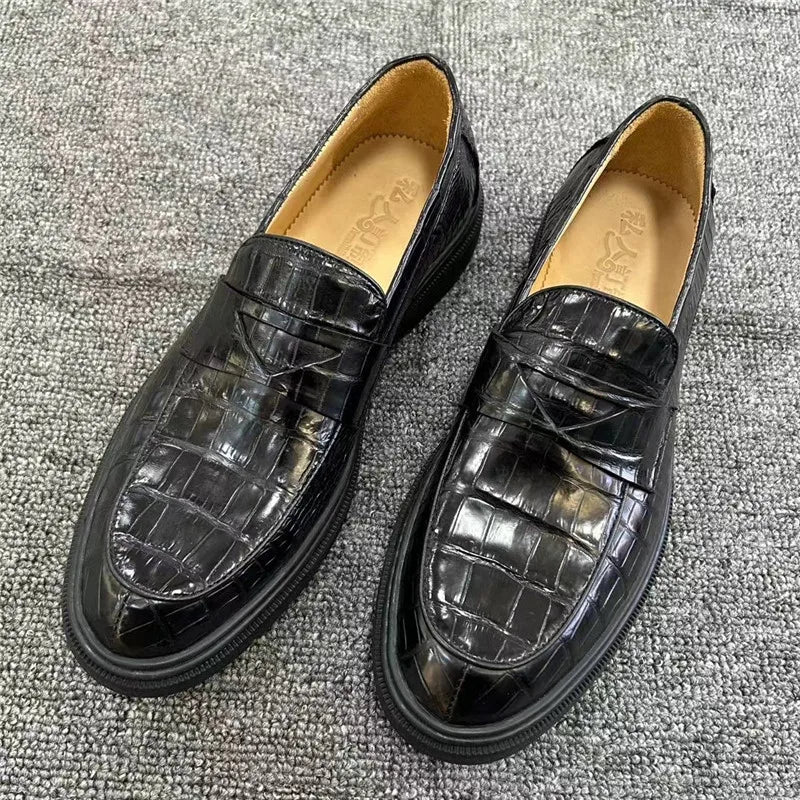 Mocassins Cuir Croco Noir Bout Pointu Homme – CLEVI Paris