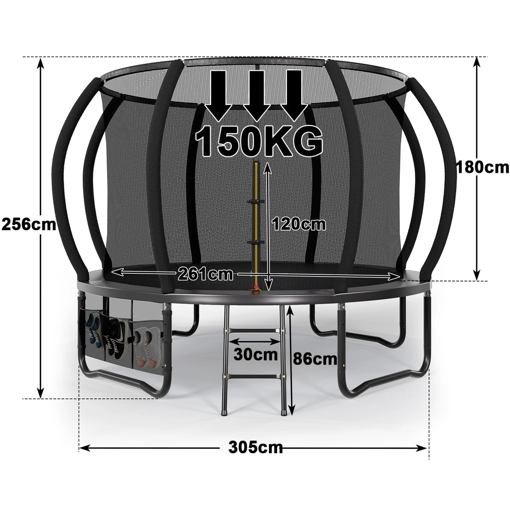 Trampoline de jardin 305 cm avec filet – CLEVI Paris